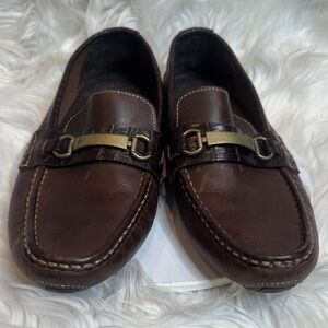 Cole Haan Tucker Venetian French Roast Brown Leather Loafers w/Buckle Accent,10M